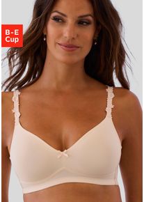 Nuance Damen T-Shirt-BH, Gr. 70, beige, Microtouch, Obermaterial: 88% Polyamid, 12% Elasthan, feminin, BHs, ohne Bügel mit hübschen Stickereiträgern,