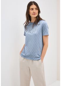 Cecil Damen T-Shirt, blau, casual, Gr. S, bedruckt, Jersey, Obermaterial: 50% Baumwolle, 50% Polyester, Shirts, in Ausbrenner-Optik mit Wording
