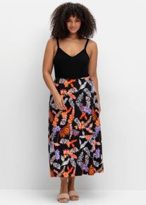 sheego Damen Sommerkleid "Sommerkleid", schwarz, Gr. 54, bedruckt, gemustert, 95% Viskose, 5% Elasthan, Kleider