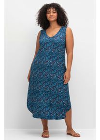 sheego Damen Jerseykleid "Jerseykleid", blau, Gr. 56, geblümt, gemustert, mehrfarbig, bedruckt, Jersey, Single Jersey, 95% Viskose, 5% Elasthan,