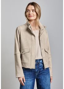Street One Damen Lederimitatjacke, beige, casual, Gr. 46, unifarben, Stoff, Obermaterial: 94% Polyester, 6% Elasthan; Futter: 100% Polyester, Jacken,
