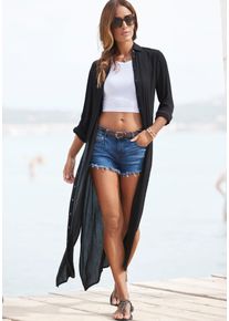 Lascana Damen Hemdblusenkleid "Cover-Up", schwarz, modisch, Gr. 38, unifarben, Cru00eape, Obermaterial: 100% Viskose, Kleider, Cover-Up, gekreppte
