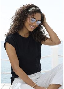 Vivance Kurzarmshirt 'mit modischer Waffelstruktur' schwarz Gr. 48/50 für Damen. Mit Rundhals. Bequem. Nachhaltig.