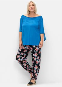 sheego Gro&szlig;e Gr&ouml;&szlig;en Schlupfhose mit Smokbund und Taschen, schwarz-gemustert, Gr&ouml;&szlig;e 50 - Damen