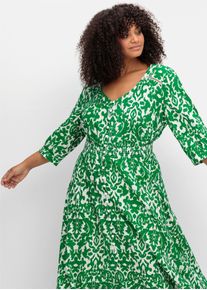 Druckkleid sheego by Joe Browns "Druckkleid", Damen, Gr. 50, Normalgr&ouml;&szlig;en, wei&szlig; (gr&uuml;n, sanftes wei&szlig;), 100% Viskose, bedruckt, gemustert, mehrfarbig, lang, V-Ausschnitt, Kleider Druckkleid