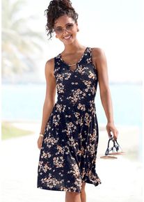 Lascana Jerseykleid mehrfarbig Gr. 34 für Damen. Rundhals und Allover-Druck. Figurbetont. Nachhaltig.