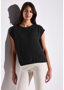 Street One Damen Kurzarmbluse, schwarz, casual, Gr. 36, unifarben, Web, Obermaterial: 100% Viskose, Blusen, mit elastischen Saum