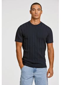 LINDBERGH Herren Kurzarmpullover, blau, casual, Gr. XL, unifarben, Strick, Obermaterial: 70% Viskose, 30% Polyamid, Pullover, mit Struktur-Muster