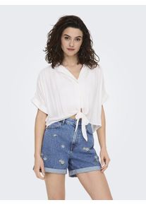 Only Damen Kurzarmbluse "ONLPAULA LIFE S/S TIE SHIRT WVN NOOS", weiß, modisch, Gr. L, unifarben, Web, Obermaterial: 100% Viskose, Blusen