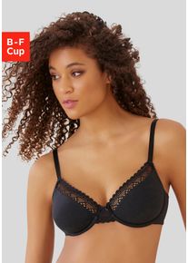Lascana Damen Bügel-BH, Gr. 80, schwarz, Jersey, Spitze, Obermaterial: 83% Baumwolle, 11% Polyamid, 6% Elasthan, Basic, BHs, aus Bio-Baumwolle
