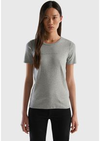 Damen T-Shirt, grau, Basic, Gr. S, United Colors Of Benetton, meliert, Jersey, Obermaterial: 100% Baumwolle, Shirts, mit glitzerndem Druck