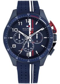 Tommy Hilfiger Herren Chronograph "BANK"blau, Armbanduhren, Quarzuhr, Armbanduhr, Herrenuhr, Silikonarmband, analog, Stoppfunktion