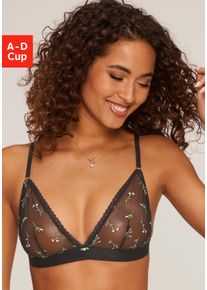 Vivance Damen Bralette-BH "Thea", Gr. 80, schwarz, Netz, Obermaterial: 81% Polyamid, 12% Elasthan, 7% Polyester, feminin, BHs, ohne Bügel mit Blumen