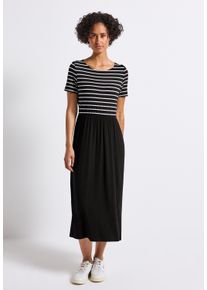 Street One Damen Midikleid, schwarz, casual, Gr. 42, gestreift, Stoff, 95% Viskose, 5% Elasthan, Kleider, mit Rundhalsausschnitt