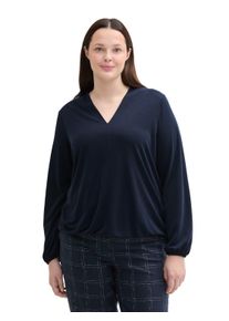 Tom Tailor PLUS Damen Langarmshirt, blau, casual, Gr. 50, unifarben, Single Jersey, Obermaterial: 70% Modal, 30% Polyester, Shirts, mit V-Ausschnitt