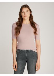 Tommy Hilfiger Damen Kurzarmshirt "5X2 RIB C-NK SS", pink, Basic, Gr. XXL, unifarben, Rippware, Obermaterial: 95% Viskose, 5% Elasthan, Shirts, mit