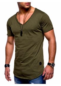 behype Herren T-Shirt "NUKE", grün, casual, Gr. XL, unifarben, 100% Baumwolle, Shirts, mit V-Ausschnitt