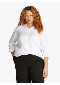 Damen Hemdbluse "CRV ESS LINEN RELAXED SHIRT", weiß, casual, Gr. 50, Tommy Hilfiger Curve, unifarben, Web, Obermaterial: 100% Leinen, Blusen, in