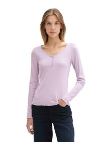 Damen Langarmshirt, lila, casual, Gr. XXL, Tom Tailor Denim, unifarben, Feinripp, Obermaterial: 93% Baumwolle, 7% Elasthan, Shirts, mit gewelltem Saum