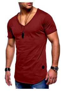 behype Herren T-Shirt "NUKE", rot, casual, Gr. XXL, unifarben, 100% Baumwolle, Shirts, mit V-Ausschnitt