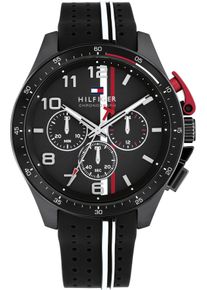 Tommy Hilfiger Herren Chronograph "BANK"schwarz, Armbanduhren, Quarzuhr, Armbanduhr, Herrenuhr, Silikonarmband, analog, Stoppfunktion