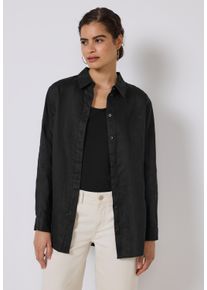 Damen Hemdbluse, schwarz, casual, Gr. 36, STREET ONE STUDIO, unifarben, Web, 100% Leinen, Blusen, mit Knopfleiste