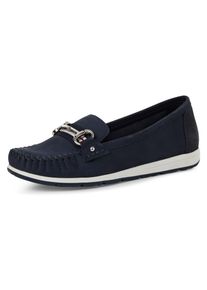 Marco Tozzi Damen Mokassin, Gr. 36, blau, Nubukleder, unifarben, casual, Schuhe, Halbschuh, Schlupfschuh, Freizeitschuh mit edler Schmuckspange