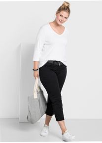 sheego Damen 7/8-Hose, schwarz, Gr. 58, unifarben, 97% Baumwolle, 3% Elasthan, Hosen