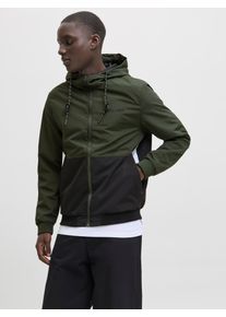 Jack & Jones JACK & JONES Herren Blouson "JJERUSH HOOD BOMBER NOOS"duffel bag detail:schwarz, weiß blocking, modisch, Gr. XS, colorblocking, Web, Obermaterial:
