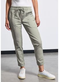 Street One Damen Stoffhose, grün, casual, Gr. 46, unifarben, Web, 97% Baumwolle, 3% Elasthan, Hosen, Elastikbund mit Tunnelzug