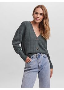 Véro Moda VERO MODA Damen Strickjacke "VMLEA LS V-NECK CUFF CARDIGAN", grün, modisch, Gr. M, unifarben, Grobstrick, Obermaterial: 100% Polyacryl, Strickjacken