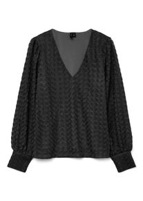 Véro Moda VERO MODA Damen Langarmshirt "VMBECCA LS V-NECK LACE TOP JRS NOOS", schwarz, modisch, Gr. L, unifarben, Jersey, Obermaterial: 100% Polyester, Shirts