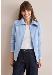 Cecil Damen Cardigan, blau, casual, Gr. XL, unifarben, Web, 61% Baumwolle, 37% Polyester, 2% Elasthan, Strickjacken, mit Tunnelzugband am Kragen