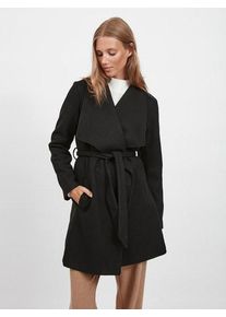 Vila Damen Kurzmantel "VICOOLEY COLLAR BELT COAT - NOOS", schwarz, modisch, Gr. 36, unifarben, Web, Obermaterial: 100% Polyester, Mäntel