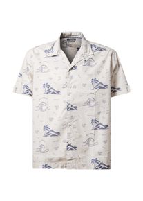 Herren Kurzarmhemd "SHIRT 1/2 BOWLING", beige, casual, Gr. L, Pioneer Authentic Jeans, bedruckt, Web, Obermaterial: 85% Baumwolle, 15% Leinen, Hemden