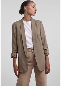 Pieces Damen Blusenblazer "PCBOSELLA 3/4 BLAZER NOOS", beige, casual, Gr. M, unifarben, Web, Obermaterial: 79% Polyester, 16% Viskose, 5% Elasthan,