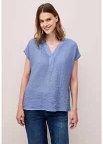 Cecil Damen Kurzarmblusedeep pastel blau, casual, Gr. XS, unifarben, Web, 99% Baumwolle, 1% Elasthan, Blusen, aus Baumwolle mit Stretchanteil
