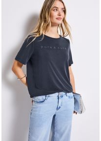 Street One Damen T-Shirtdeepwater blau, casual, Gr. 40, bedruckt, unifarben, Jersey, Obermaterial: 70% Modal, 30% Polyester, Shirts, mit Wording und