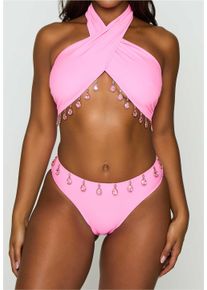 MODA MINX Damen Bikini-Hose "Hera Fixed Droplet High Waist Bikini Bottom", pink, Gr. L, unifarben, 82% Polyamid, 18% Elasthan, Badehosen, mit tollen