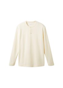 Tom Tailor Herren Langarmshirt, beige, Basic, Gr. L, unifarben, Jersey, Obermaterial: 50% Baumwolle, 50% Polyester, Shirts, aus strukturiertem Gewebe