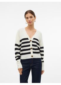 Véro Moda VERO MODA Damen Strickjacke "VMLEA LS V-NECK CUFF CARDIGAN", schwarz-weiß, modisch, Gr. M, gestreift, Grobstrick, Obermaterial: 100% Polyacryl,