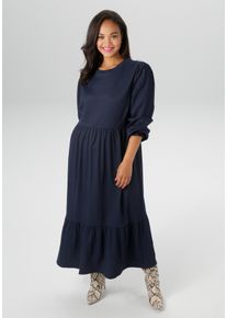ANISTON PLUS Damen Jerseykleid, blau, modisch, Gr. 46, Strukturmuster, Cru00eape, Obermaterial: 98% Polyester, 2% Elasthan, Kleider, in trendiger