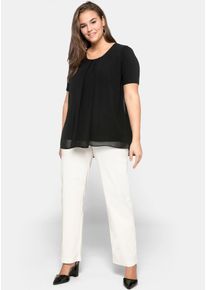 sheego Damen Blusenshirt "Blusenshirt", schwarz, Gr. 40, unifarben, 95% Viskose, 5% Elasthan, Chiffon:100% Polyester, Shirts