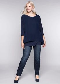 sheego Damen Blusenshirt "Blusenshirt", blau, Gr. 52, unifarben, 95% Viskose, 5% Elasthan, Webware:100% Polyester, Shirts