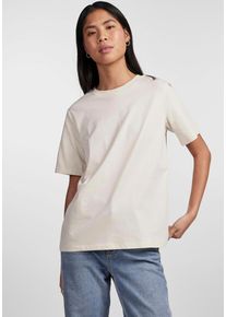 Pieces Damen Rundhalsshirt "PCRIA SS SOLID TEE NOOS BC", beige, casual, Gr. XS, unifarben, Single Jersey, Obermaterial: 100% Baumwolle, Shirts
