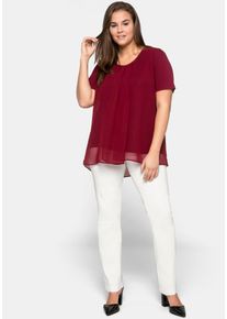 sheego Damen Blusenshirt "Blusenshirt", rot, Gr. 42, unifarben, 95% Viskose, 5% Elasthan, Chiffon:100% Polyester, Shirts