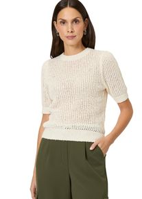 Zero Damen Kurzarmshirt "Zero Strickshirt 3/4 Arm Lochstrick", gelb, casual, Gr. 38, durchscheinend, Strick, Obermaterial: 76% Polyester, 24%