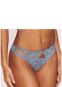 Vivance Damen String, Gr. 36, blau, Spitze, Obermaterial: 88% Polyamid, 12% Elasthan, Unterhosen, mit verführerischem Cut-Out und feiner Zierschleife