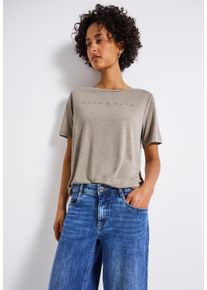 Street One Damen T-Shirtmorning beige, casual, Gr. 42, unifarben, Stoff, 70% Modal, 30% Polyester, Shirts, mit Wording