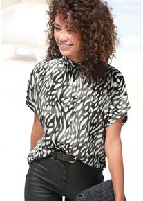 Lascana Damen Kurzarmblusecreme, graublau bedruckt, modisch, Gr. 36, bedruckt, Web, Obermaterial: 100% Viskose, Blusen, in lockerer Passform,